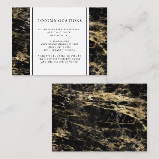 黒エレガント金ゴールド大理石結婚の宿泊施設 エンクロージャーカード (正面/裏面)