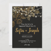 黒エレガント金ゴールド婚約パーティ招待状 招待状 (正面)