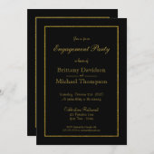 黒エレガント金ゴールド婚約パーティ 招待状 (正面/裏面)