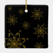 黒エレガント金ゴールド家族フォトメリークリスマス セラミックオーナメント (裏面)