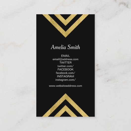 黒エレガント金ゴールド幾何フェイクソーシャルメディア 名刺 (裏面)