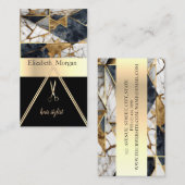 黒エレガント金ゴールド幾何大理石ハサミ 名刺 (正面/裏面)