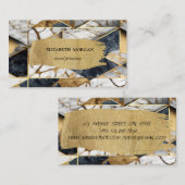 黒エレガント金ゴールド幾何大理石ブラシストローク 名刺 (正面/裏面)