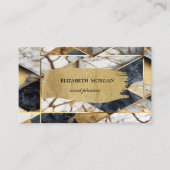 黒エレガント金ゴールド幾何大理石ブラシストローク 名刺 (正面)