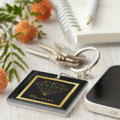 黒エレガント金ゴールド幾何学的ダイヤモンド キーホルダー (正面右)