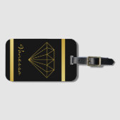 黒エレガント金ゴールド幾何学的ダイヤモンド ラゲッジタグ (正面横)