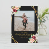 黒エレガント金ゴールド幾何学的ブルゴーニュフローラ セーブザデート (スタンド正面)