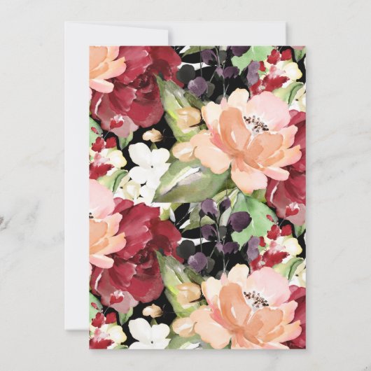 黒エレガント金ゴールド幾何学的ブルゴーニュフローラ セーブザデート (裏面)