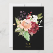 黒エレガント金ゴールド幾何学的ブルゴーニュフローラ 招待状 (裏面)