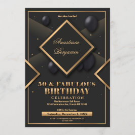 黒エレガント金ゴールド幾何学誕生日パーティカスタムー 招待状