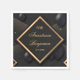 黒エレガント金ゴールド幾何学誕生日パーティー スタンダードカクテルナプキン