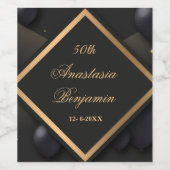 黒エレガント金ゴールド幾何学誕生日パーティー ワインラベル (シングルラベル)