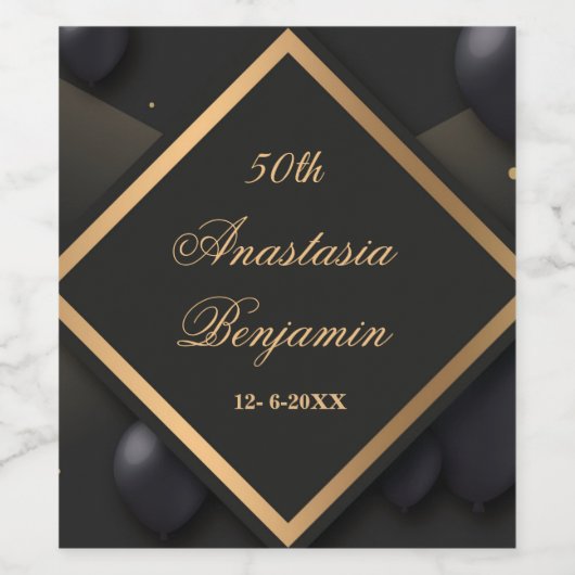 黒エレガント金ゴールド幾何学誕生日パーティー ワインラベル (シングルラベル)