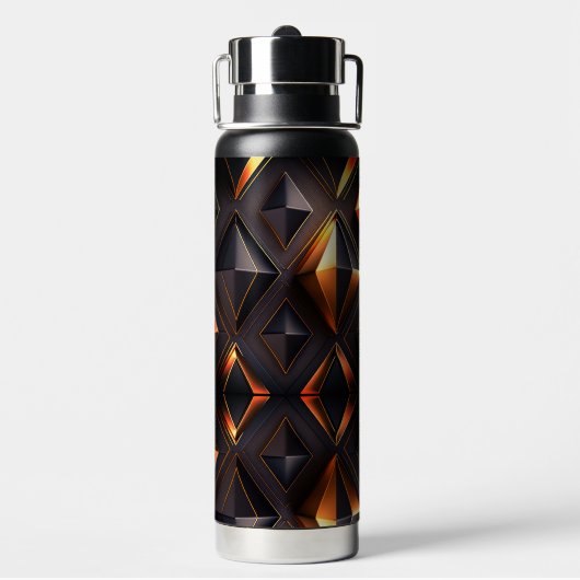 黒エレガント金ゴールド幾何形状 ウォーターボトル (背面)