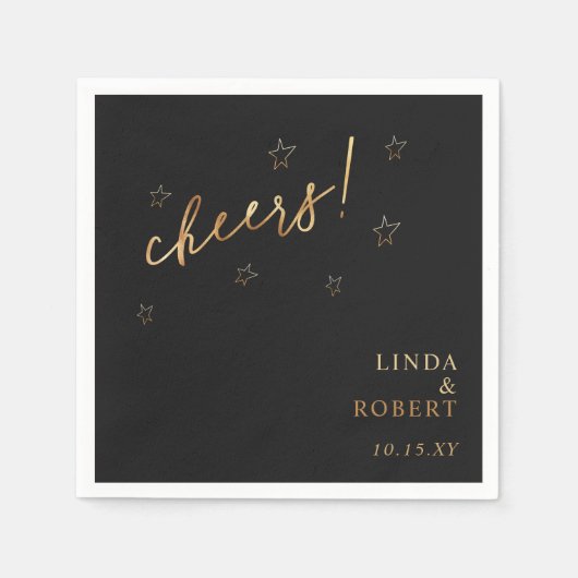 黒エレガント金ゴールド応援結婚お祝い スタンダードカクテルナプキン (正面)