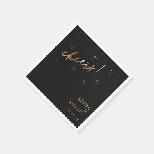 黒エレガント金ゴールド応援結婚お祝い スタンダードカクテルナプキン (角)