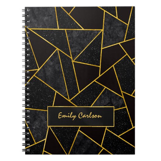 黒エレガント金ゴールド抽象芸術幾何学教科書 ノートブック (正面)