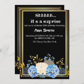 黒エレガント金ゴールド招待状驚き 招待状 (正面/裏面)