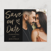 黒エレガント金ゴールド救写真結婚日 案内ポストカード (正面)