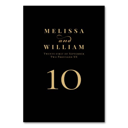 黒エレガント金ゴールド新郎新婦結婚ズ テーブルナンバー (正面)