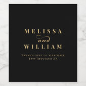 黒エレガント金ゴールド新郎新婦結婚ズ ワインラベル (シングルラベル)