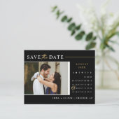 黒エレガント金ゴールド日付カレンダーQRコードの保存 ポストカード (スタンド正面)