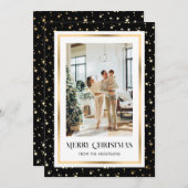 黒エレガント金ゴールド星空の写真メリークリスマス シーズンカード (正面/裏面)
