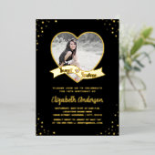 黒エレガント金ゴールド星空16誕生日写真 箔招待状 (立ち正面)