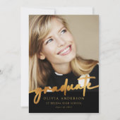 黒エレガント金ゴールド書道の卒業 案内状 (正面)