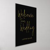 黒エレガント金ゴールド書道ウェルカム結婚ズ 箔ポスター (レイダウン)