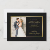 黒エレガント金ゴールド書道ハート結婚写真 サンキューカード (裏面)