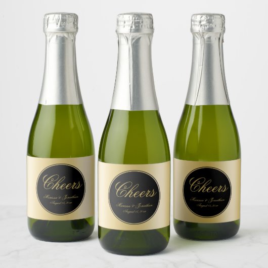 黒エレガント金ゴールド書道応援結婚ズ スパークリングワインラベル (ボトル)