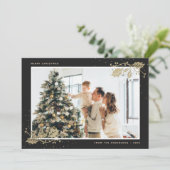 黒エレガント金ゴールド格子模様フォトクリスマスカード シーズンカード (スタンド正面)