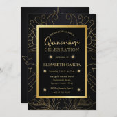 黒エレガント金ゴールド植物学キンセアニェラ 招待状 (正面/裏面)