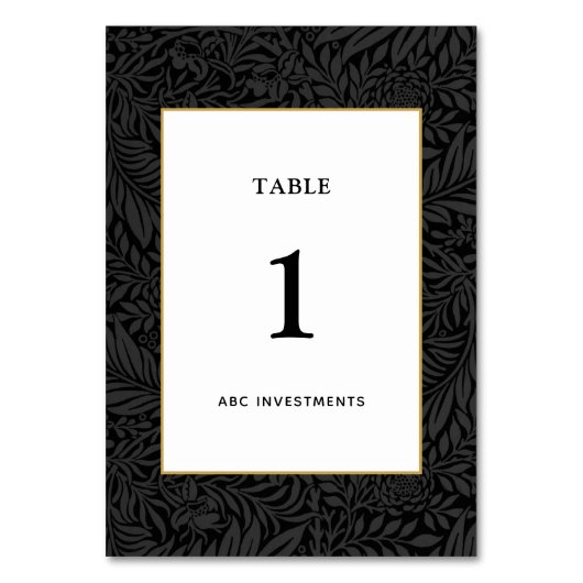 黒エレガント金ゴールド植物学 テーブルナンバー (正面)