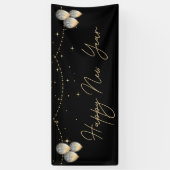 黒エレガント金ゴールド気球ハッピーニューイヤー 横断幕 (縦)