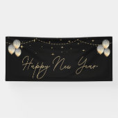 黒エレガント金ゴールド気球ハッピーニューイヤー 横断幕 (横)