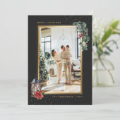 黒エレガント金ゴールド水彩写真クリスマス シーズンカード (スタンド正面)