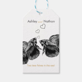 黒エレガント金ゴールド水彩結婚魚 ギフトタグ