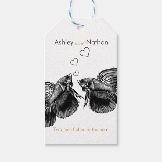 黒エレガント金ゴールド水彩結婚魚 ギフトタグ (正面)