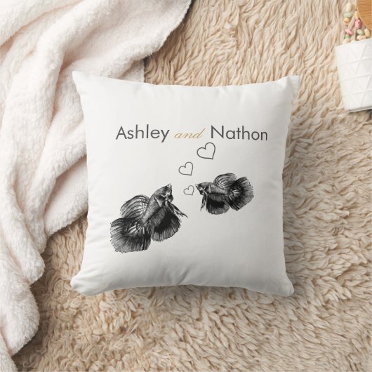 黒エレガント金ゴールド水彩結婚魚 クッション (ブランケット)