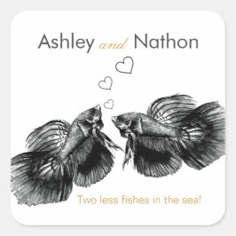 黒エレガント金ゴールド水彩結婚魚 スクエアシール