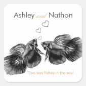 黒エレガント金ゴールド水彩結婚魚 スクエアシール (正面)