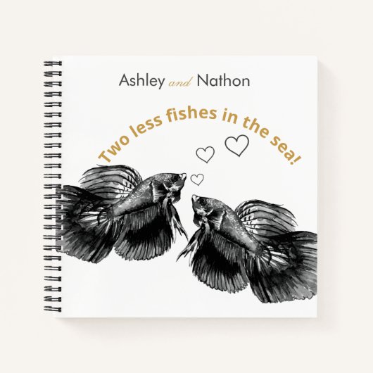 黒エレガント金ゴールド水彩結婚魚 ノートブック (正面)