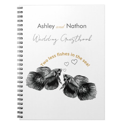 黒エレガント金ゴールド水彩結婚魚 ノートブック (正面)