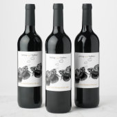 黒エレガント金ゴールド水彩結婚魚 ワインラベル (ボトル)