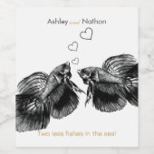 黒エレガント金ゴールド水彩結婚魚 ワインラベル (シングルラベル)