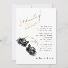 黒エレガント金ゴールド水彩結婚魚 招待状