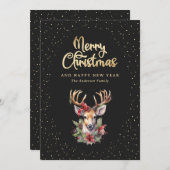 黒エレガント金ゴールド水彩鹿雪 シーズンカード (正面/裏面)
