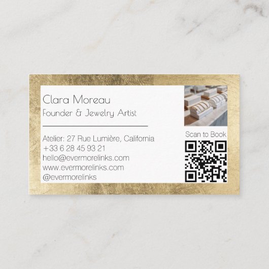 黒エレガント金ゴールド永久ジュエリーQRコード 名刺 (裏面)